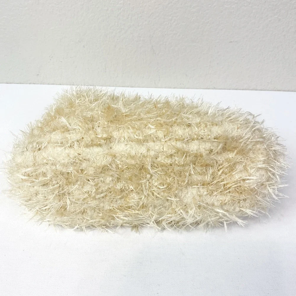 Boho Eyelash Cream Fabric Double Beaded Handle Purse 10” x 13” x 3”